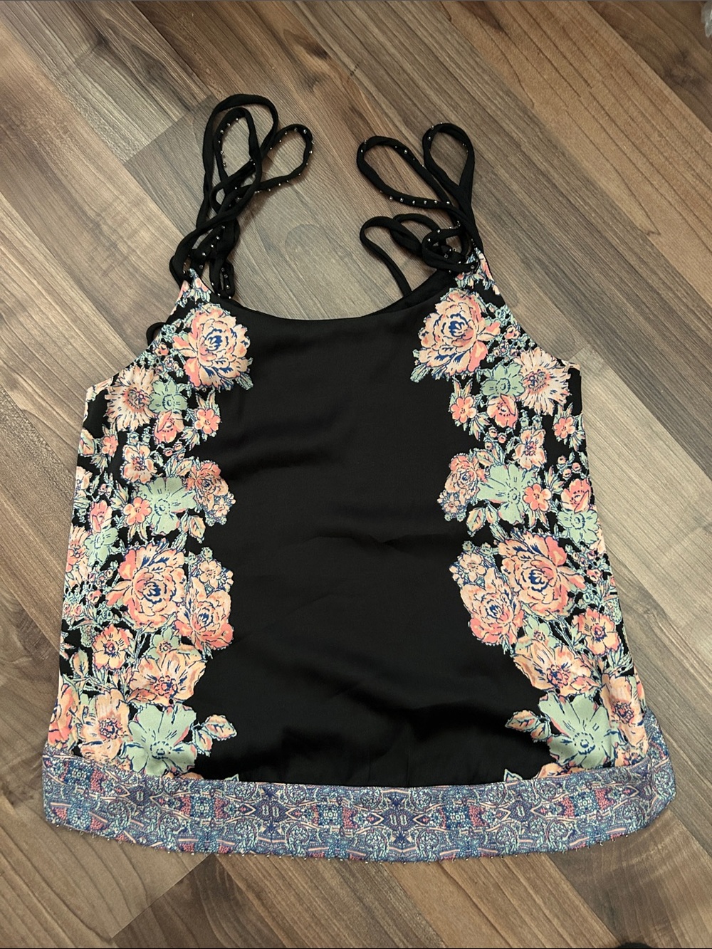 Black Floral Strappy Women's Camisole